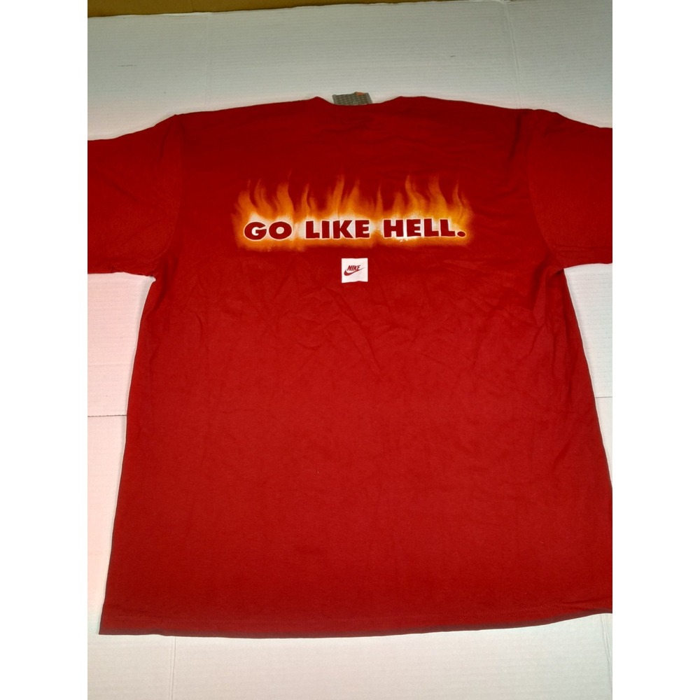 Vintage Y2K Nike Center Swoosh Go Like Hell Flames T-Shirt Sz L  W Tags USA Made
